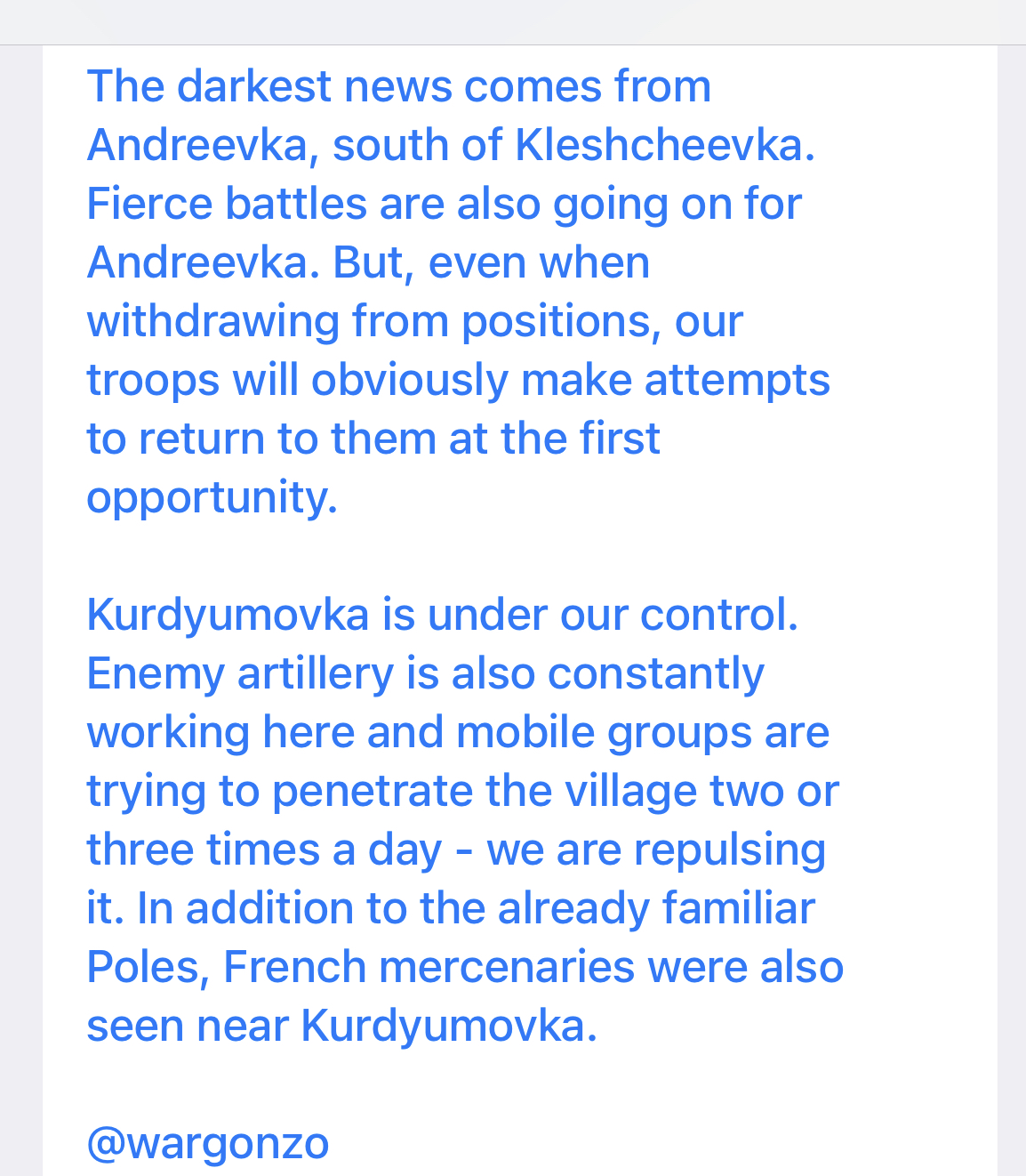 Latest report from RUS side